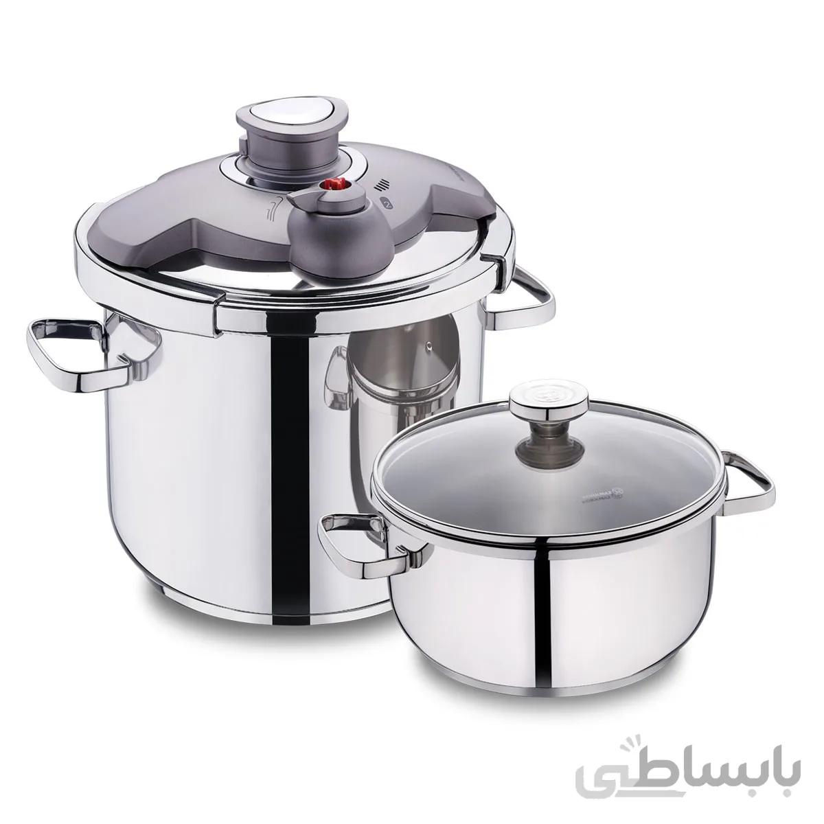 زودپز دوقلو کرکماز مدل اکوا Aqua A175 ظرفیت 6 و 4 لیتر ا KORKMAZ Aqua A 175 Pressure Cooker Set