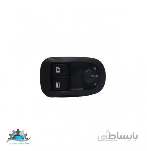 کلید شیشه بالابر جلو (تک فیش) با تنظیم آینه پژو 206 تیپ 5 ایمن تک