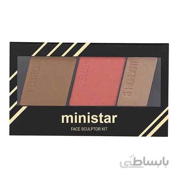 پالت ۳ در ۱ هایلایتر،رژگونه و کانتور مینی استار (Ministar Highlighter Blush Contour 3 in 1-Code 02)