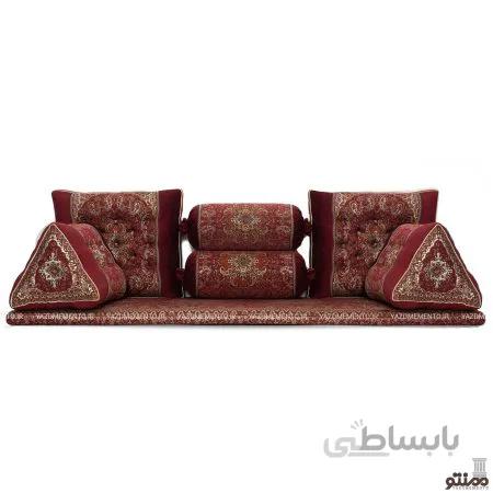 پشتی سنتی شاه نشین ترمه طرح نسترن کنار مخمل – ست 7 تکه قرمز