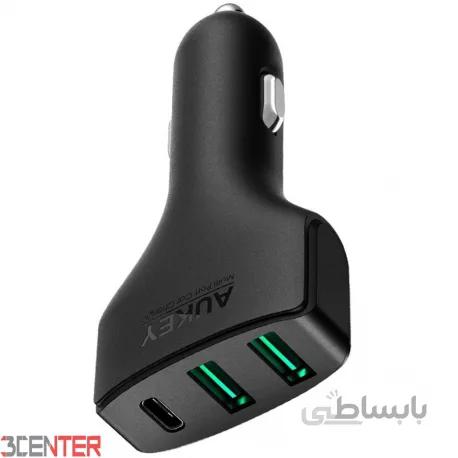 شارژر فندکی سه پورت آکی Aukey CC-Y3 Type-C 49.5W 3-Port Car Charger With Quick Charge 3.0