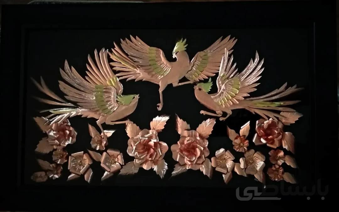 تابلو معرق مسی طرح باغ پرندگان کد ۱۰۹۲۷