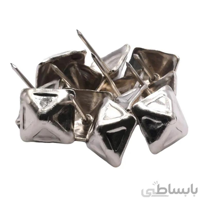 گل میخ تزیینی هرمی چهار گوش نقره ای طول 25 عرض 19 میلی متر