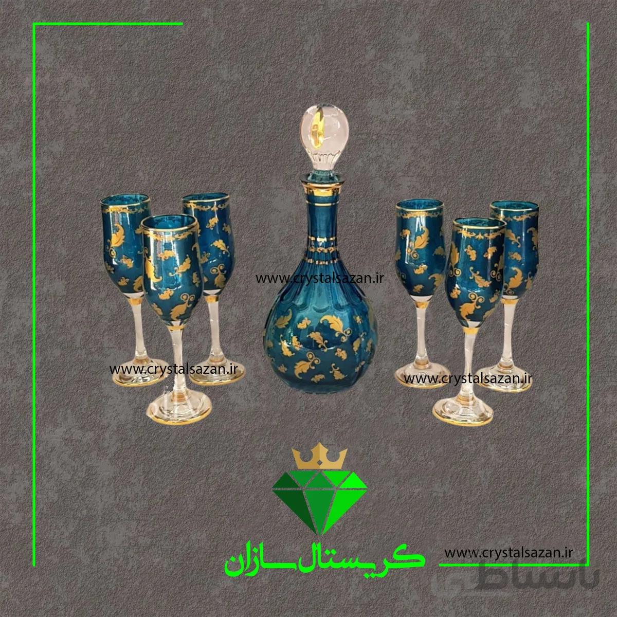 تنگ و جام کریستال سازان مدل برگ زرین سرمه ای رنگ کد J1147