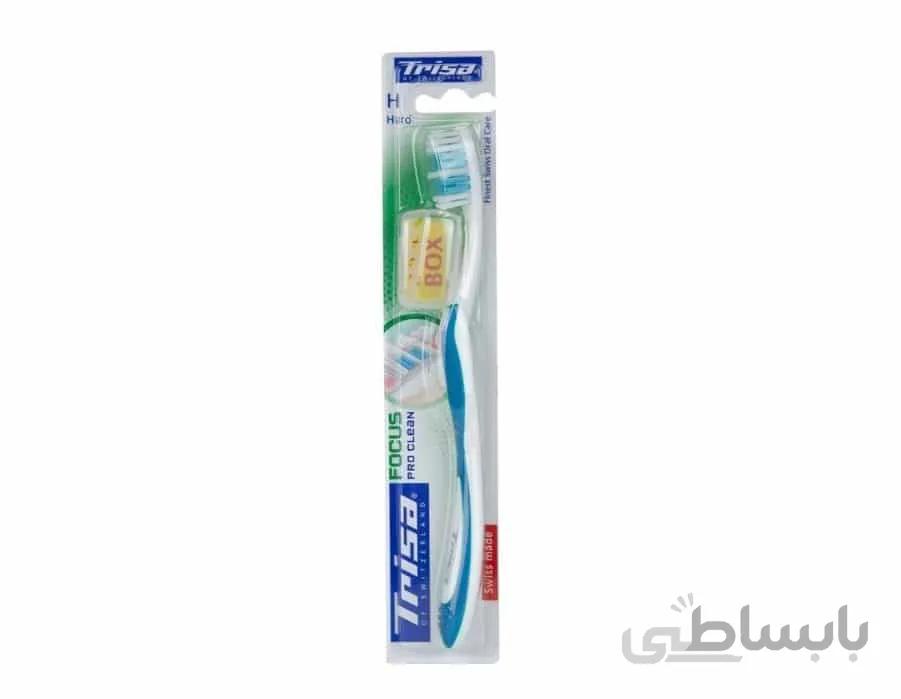مسواک فوکوس پروکلین سخت با محافظ تریزا ا Trisa Toothbrush Focus Pro Clean With Travel Cap Hard