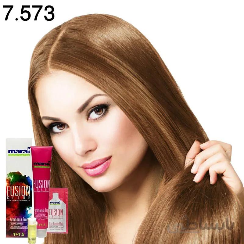 رنگ مو بدون آمونیاک فیوژن کالر مارال رنگ 7.573 (گندمی)