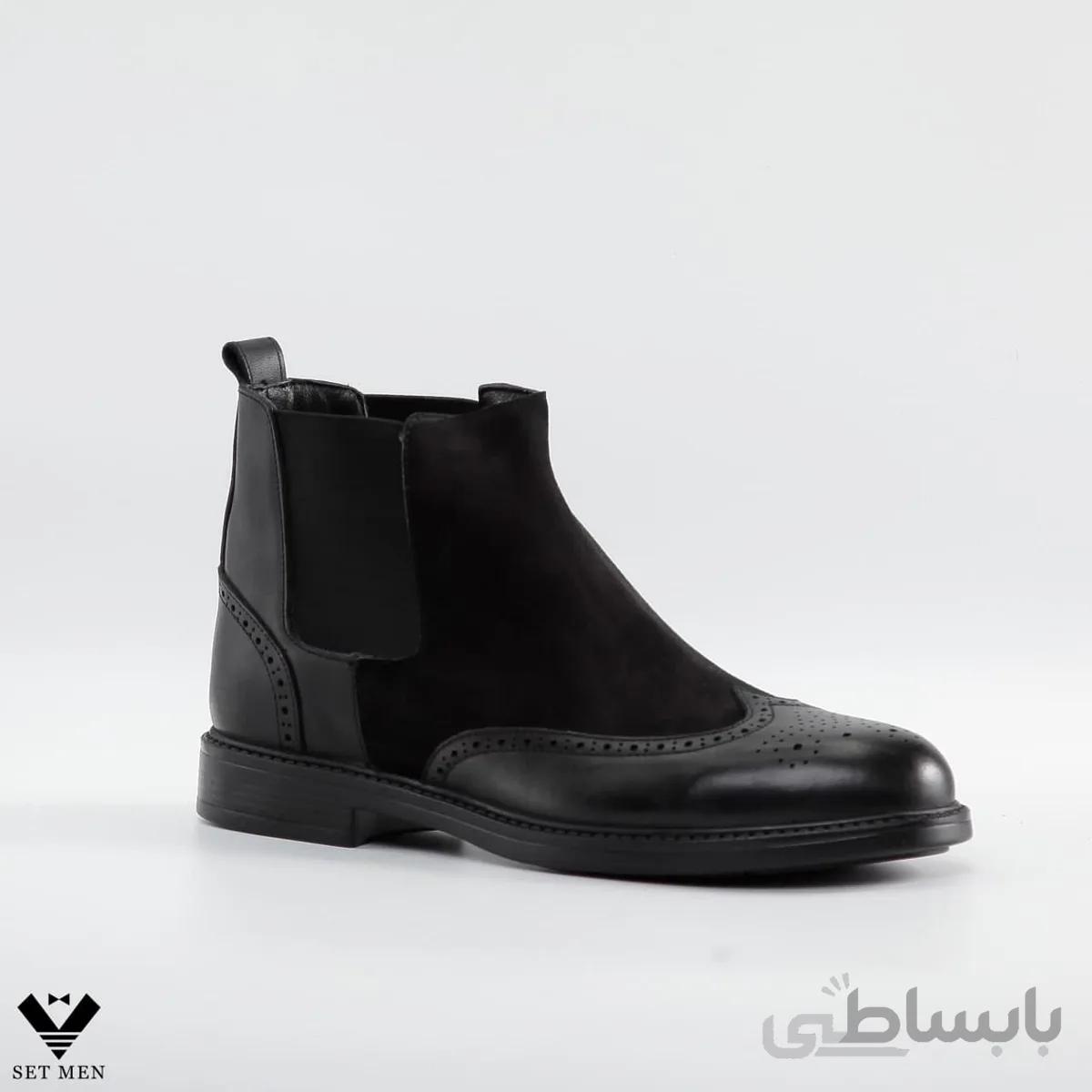 نیم بوت 2 تکه جلو چرم بغل کش مخمل kb120