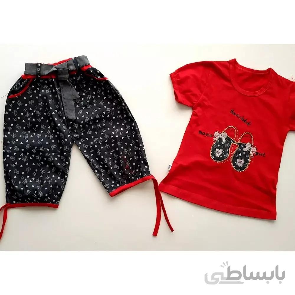 ست دو تکه تیشرت شلوارک دخترانه نخی مجلسی سایز 45 50