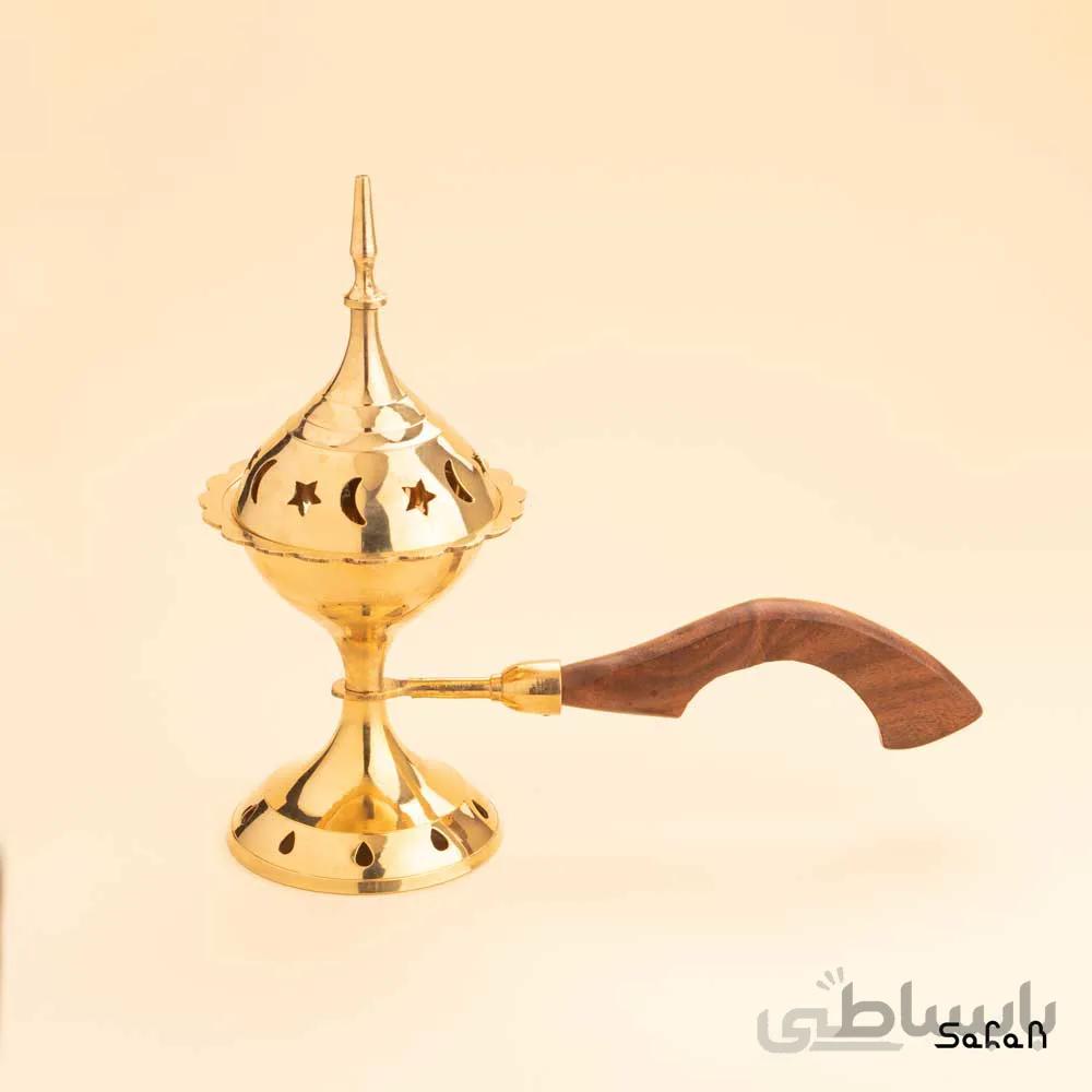 اسپند دود کن برنجی طلایی دسته چوبی مدل کرو کنگره