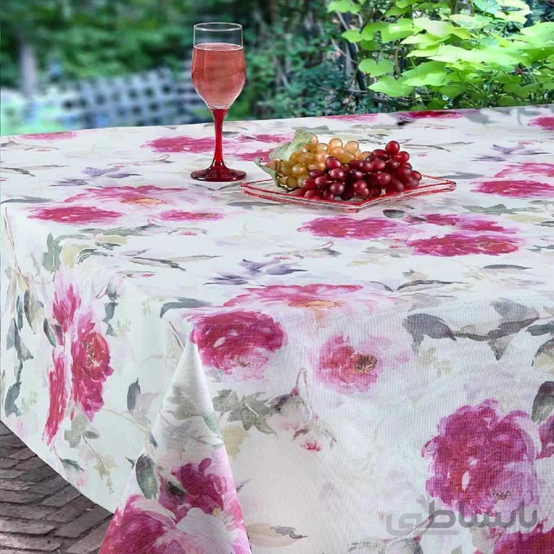 رومیزی سفره ای 4 نفره گرد طرح رزا پانو کتان