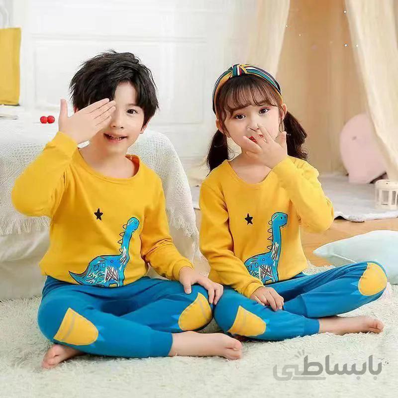 ست بلوز شلوار دایناسور زرد تمام پنبه کد:9094