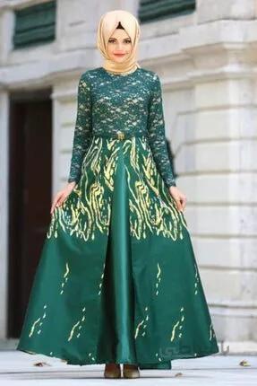 خرید پستی لباس شب پوشیده زنانه جدید برند Nayla Collectıon رنگ سبز کد ty64034940