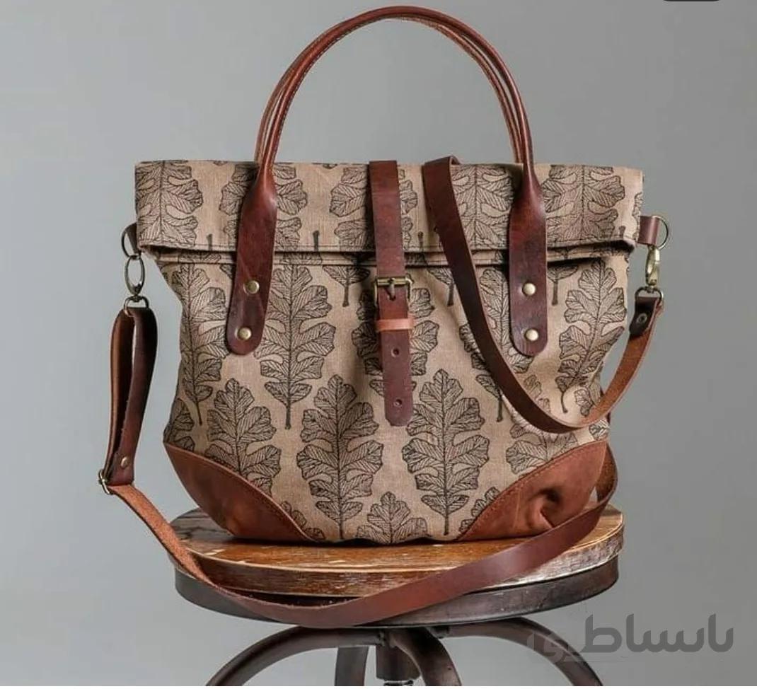 کیف خرید زنانه ادغام از چرم و پارچه