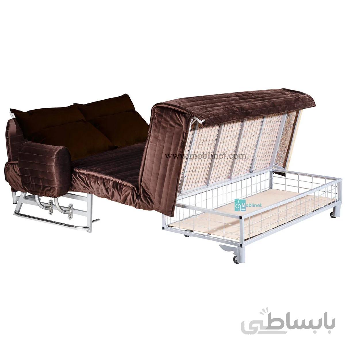 مبل تختخوابشو باکس دار دو نفره پانیذ دسته متکایی