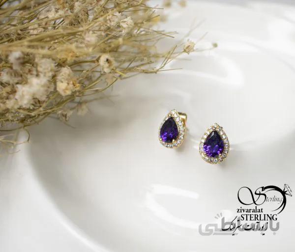 گوشواره میخی نگین بنفش