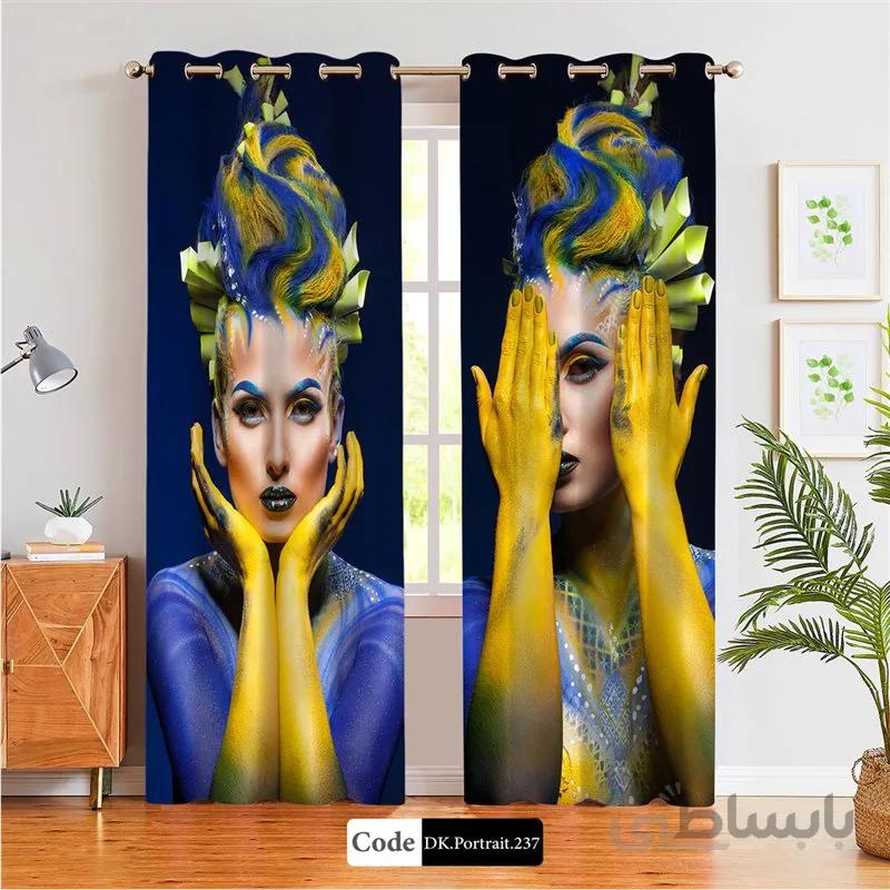 پرده پانچی (هازان و مخمل) کد DK.Portrait.237 طرح چهره زن دریایی