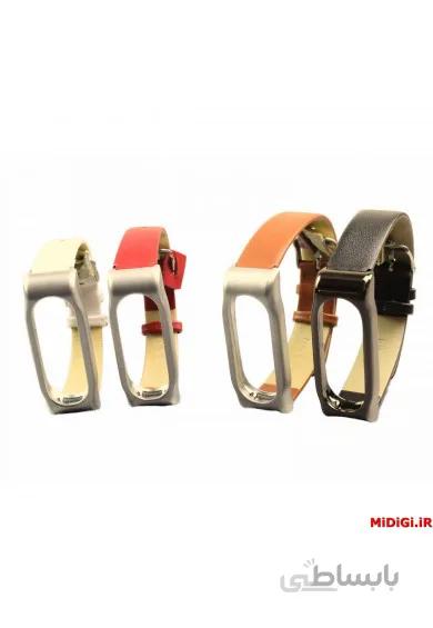 بند چرمی با فریم فلزی می بند 2 میجابز شیاومی شیائومی | Xiaomi MiBand 2 Pu1 Mijobs Leather Strap with Metal Frame