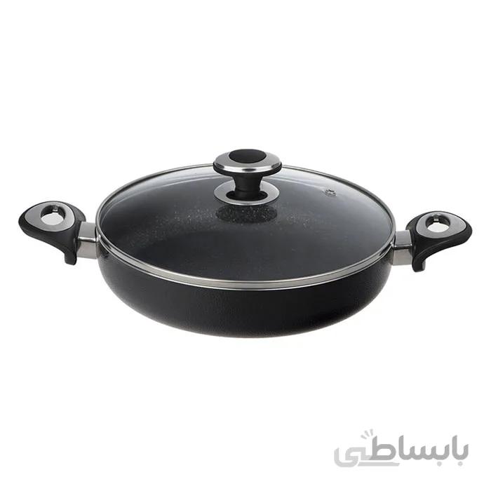 تابه دو سته سایز 24 گرانیتا نوک مدادی با درب شیشه ای زرساب کد GT-224TG-B