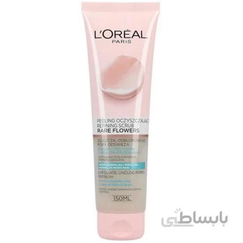 ژل شستشو و اسکراب روزانه لورال حجم 150 میل | پوست نرمال و مختلط ا L'oreal Paris Rare Flowers Refining Scrub For Normal And Mixed Skin 150ml