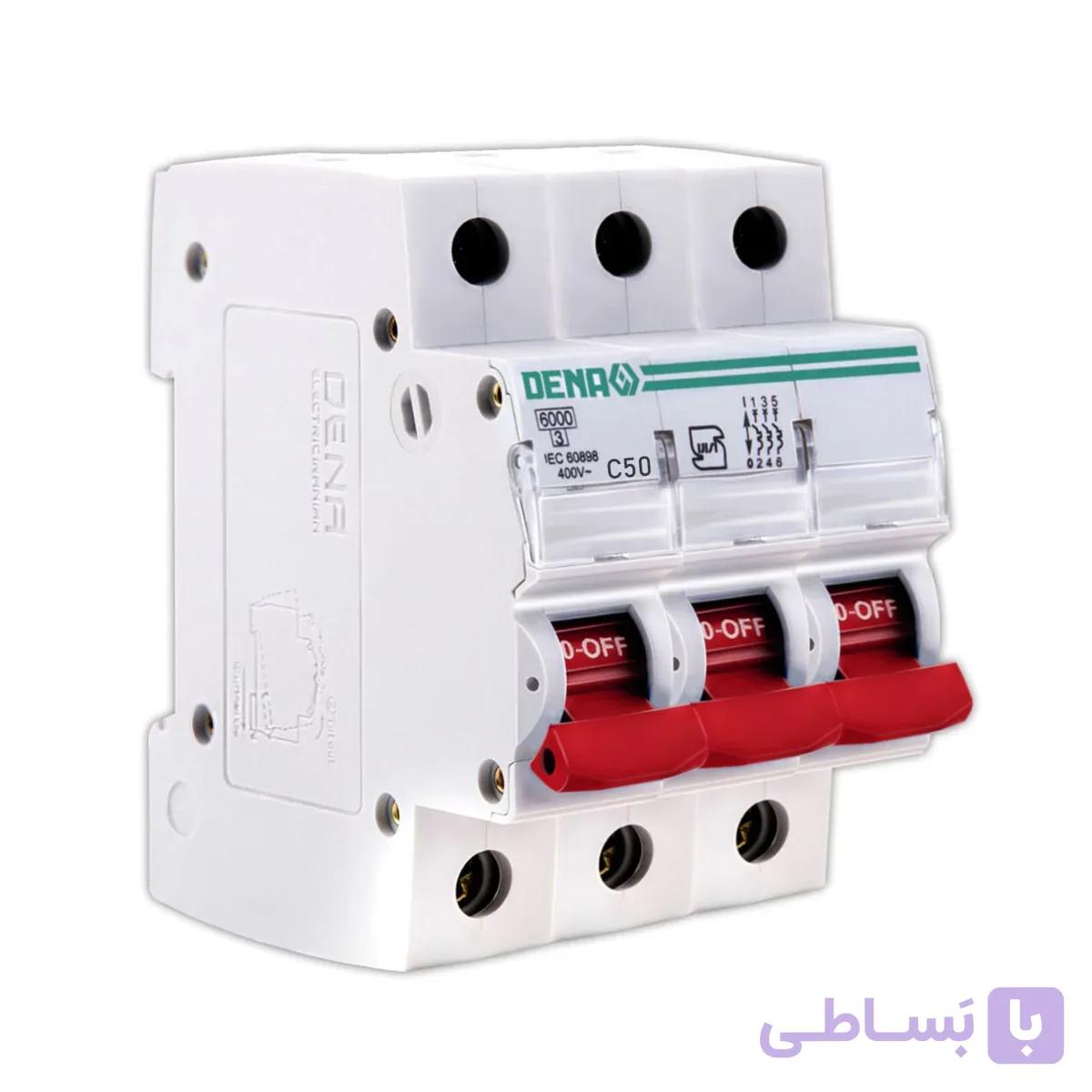 فیوز مینیاتوری سه پل 50 آمپر دنا الکتریک مدل C50-6K-3P