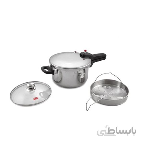 دیگ زودپز 6 لیتری استیل پارس با درب و سبد بخارپز