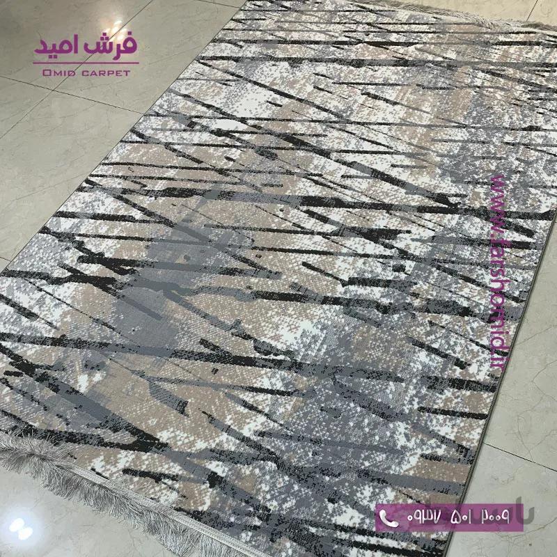 فرش ماشینی مدرن و پتینه کد 41944n نقره ای فرش سیزان
