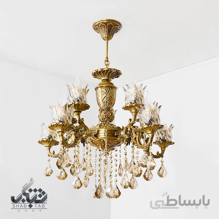 لوستر آویز پنج شاخه ده شعله آلومینیوم آنتیک کد 3515 ا آویز پنج شاخه آلومينيوم چشمه نور کد 3515