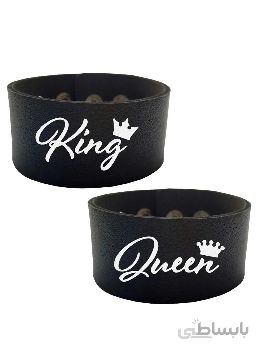 دستبند چرمی طرح king&queen ملکه و پادشاه مجموعه ۲ عددی