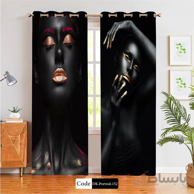 پرده پانچی (هازان و مخمل) کد DK.Portrait.152 طرح چهره زن سیاه پوست