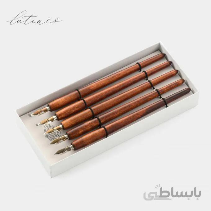 ست دسته قلم چوبی رنگ قهوه ای