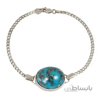 دستبند نقره بازرگانی میلادی مدل سنگ فیروزه کد dp_454