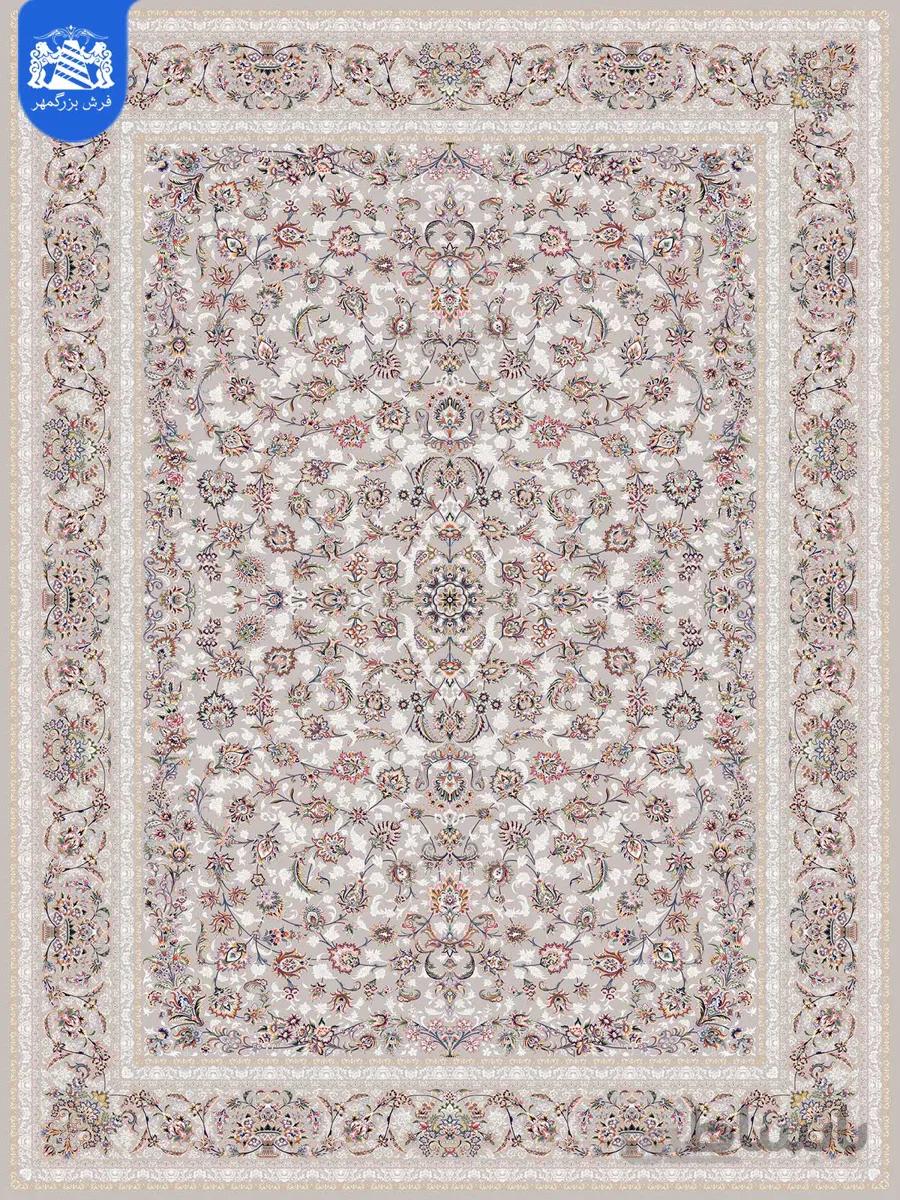 فرش بزرگمهر 1200 شانه برجسته کد 15118 نقره ای
