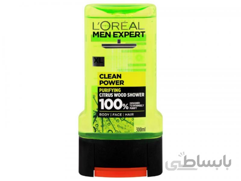 شامپو سر و بدن لورآل من اکسپرت مدل clean power 300ml ا L'Oreal Paris Men Expert Clean Power Shower Gel 300ml
