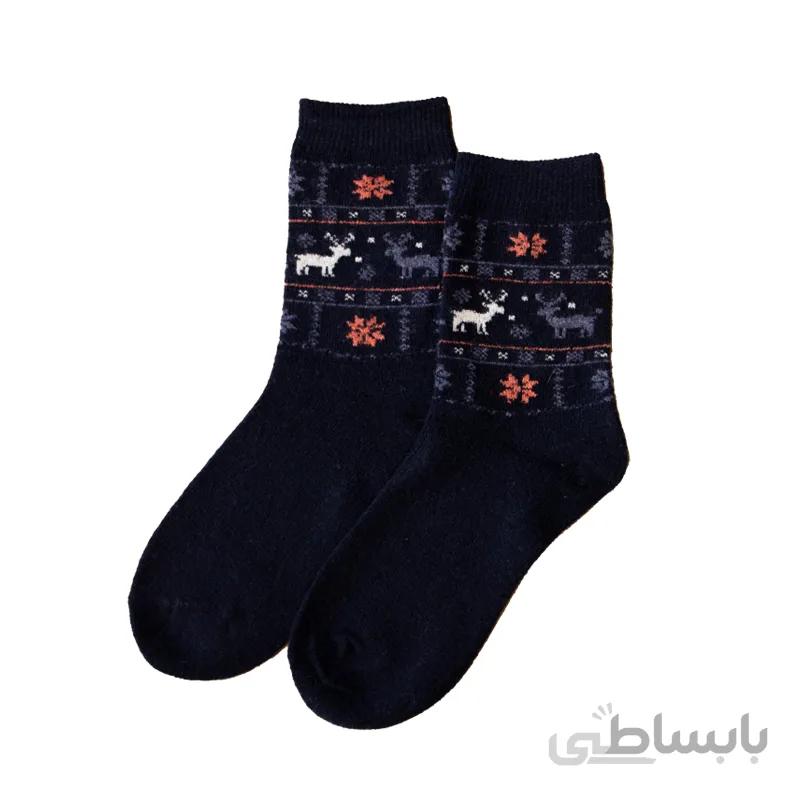 جوراب ساقدار پشمی سرمه ای