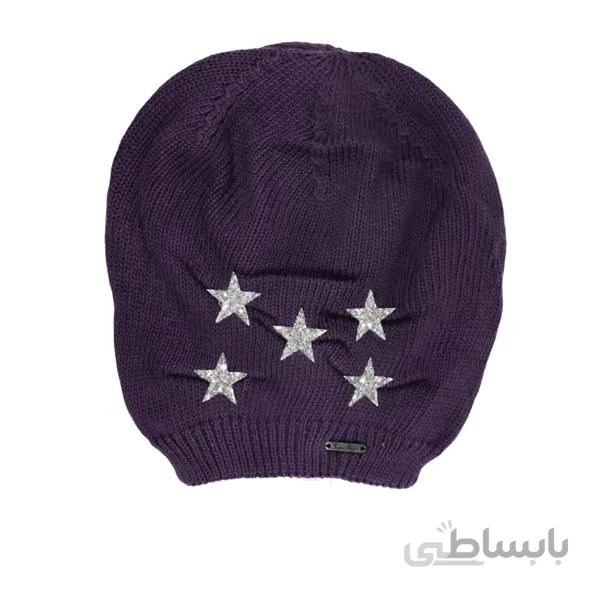 کلاه کج بافت دخترانه تارتن ساده طرح ستاره کد TR05