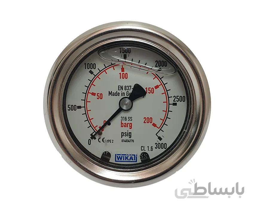 گیج فشار ویکا تمام استیل افقی (از پشت ) صفحه 6 سانت 200 بار