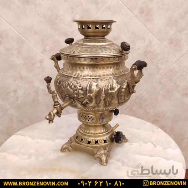 سماور برنجی گازی ۸ لیتری هخامنش آنتیک کد ۴۳۰