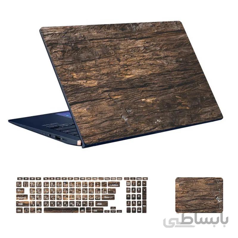اسکین لپ تاپ طرح Wood کد ۱۲ به همراه استیکر کیبورد