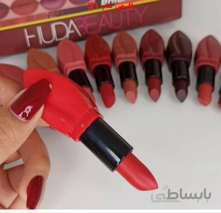پک رژلب۱۲عددی ضدآب بدون سرب طرح لب هدی بیوتی HUDABEAUTY