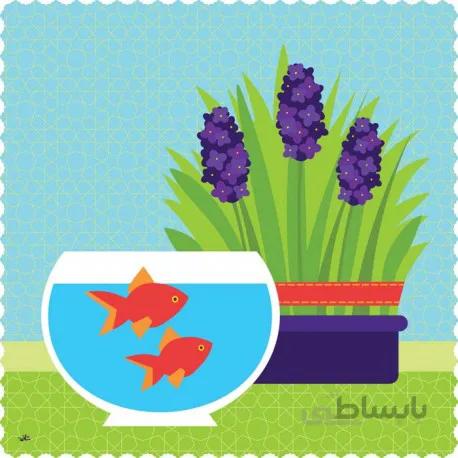 رومیزی مخمل مربع نوروز ماهی و سنبل