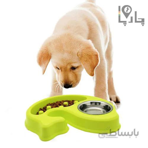 ظرف آب و غذای سگ Dog Bowl آرام خور ضد پریدن در گلوی پت طرح ماهی - رنگ سبز فسفری