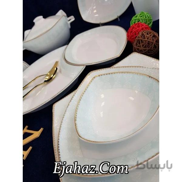سرویس غذاخوری 6 نفره 30 پارچه چینی پردیس کاشان قالب پاریس طرح شقایق فیروزه 215i