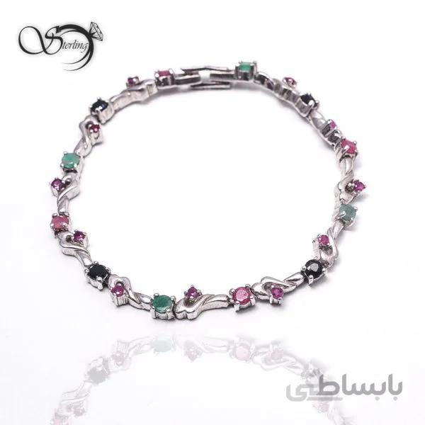 دستبند نقره زنانه با زمردو یاقوت کد:۱۳۸۹