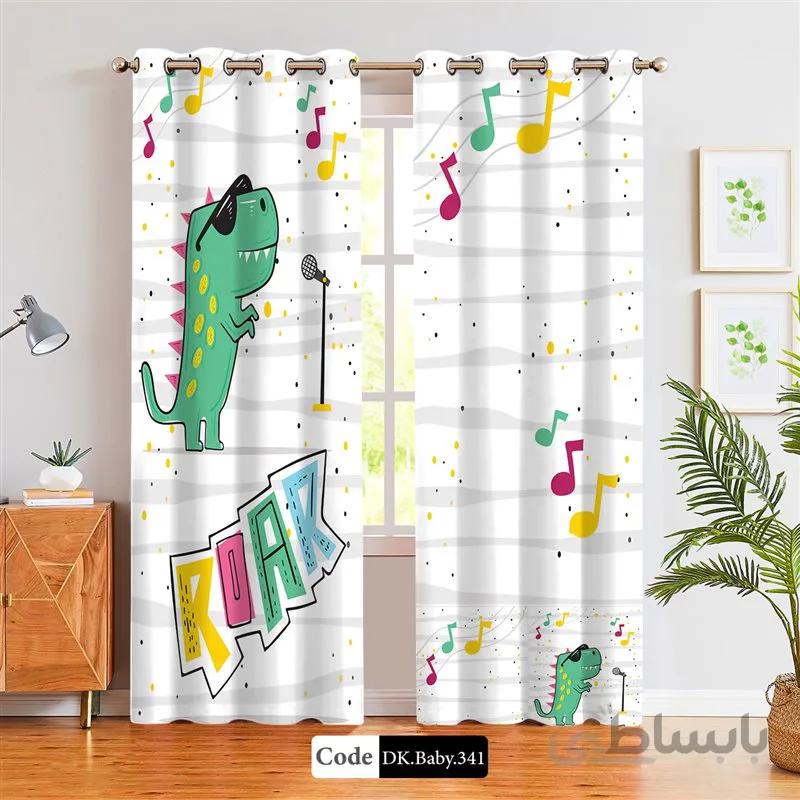 پرده پانچی (هازان و مخمل)کد DK.Baby.341 طرح نوزاد دایناسور خواننده