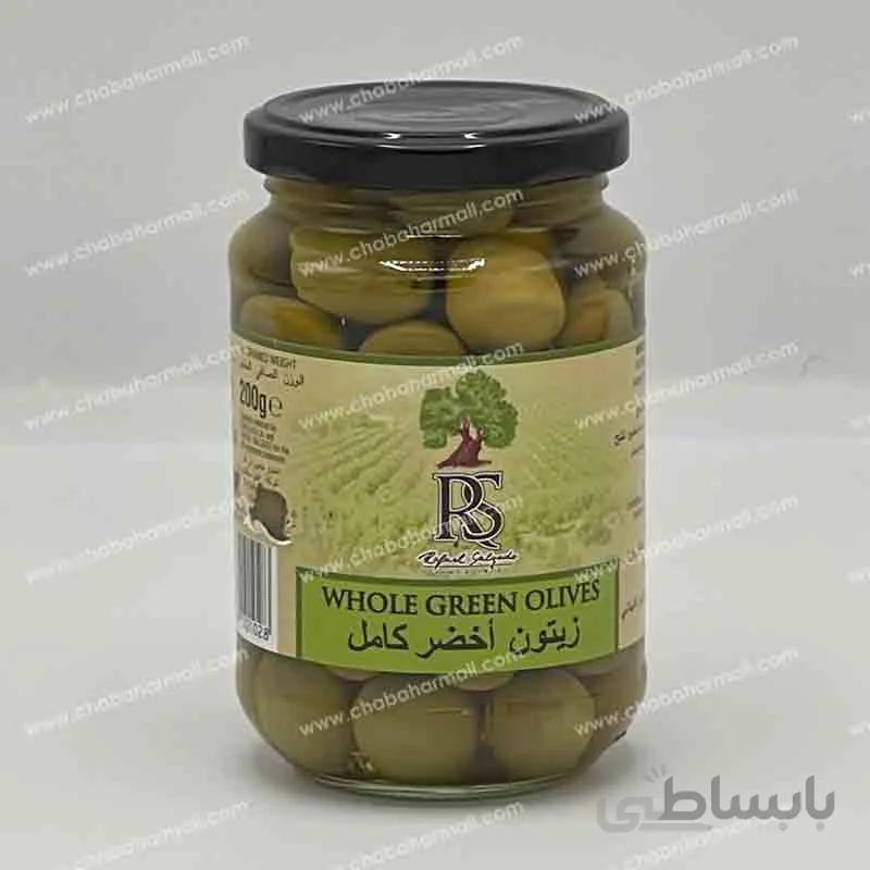 زیتون سبز کامل ار اس RS شیشه 354 گرم سابروسو SABROSO