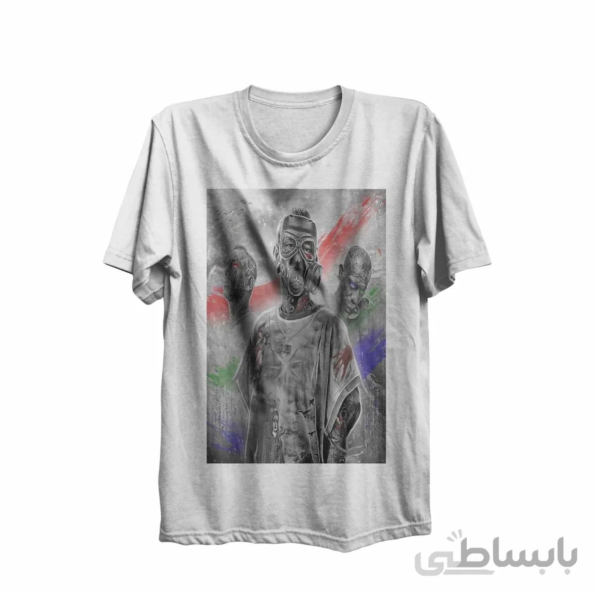 تیشرت یقه گرد سفید طرح خواننده تتلو Tataloo