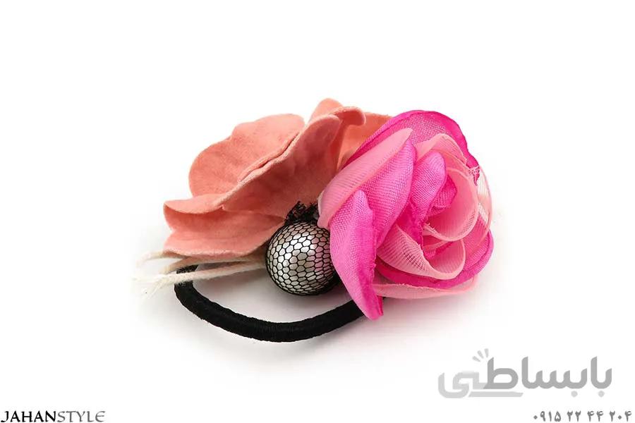 کش مو حریر مخمل گلدار صورتی