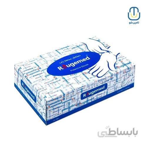 دستكش معاینه وینيل رژمد سفید بسته ۵۰ عددی سایز لارج ا Rougemed vinyl gloves examination white size L 50 piece