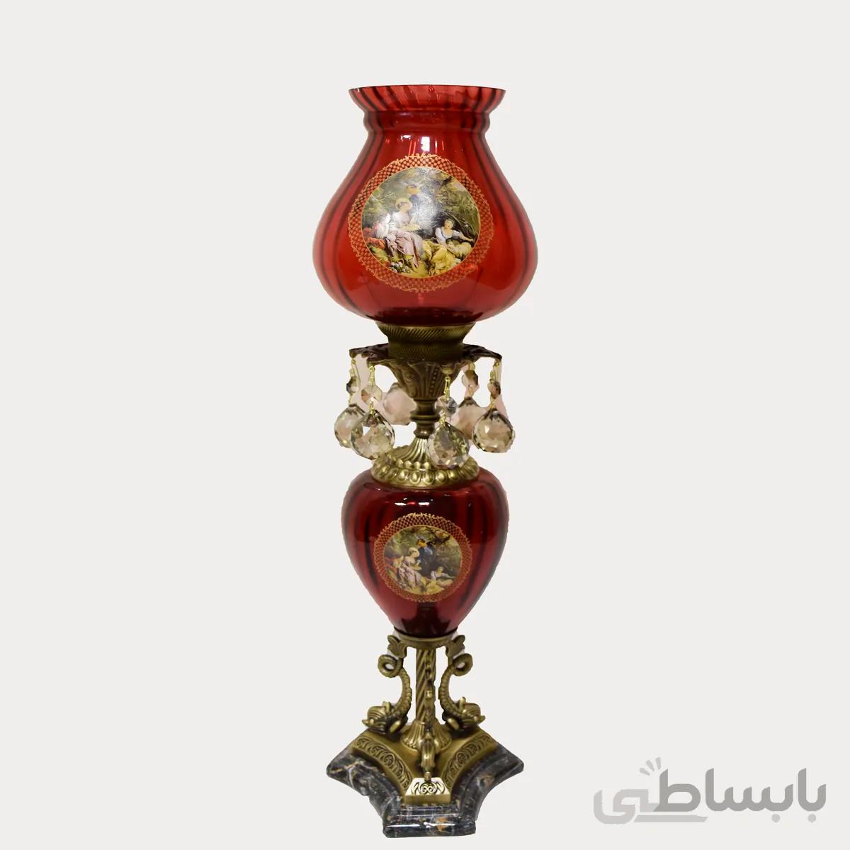 شمعدان قرمز طرحدار پایه ماهی