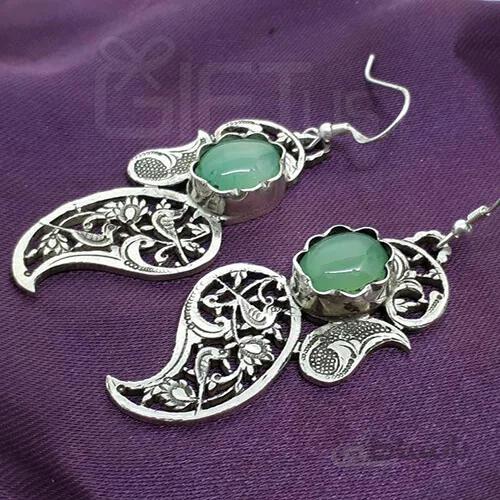 گوشواره نقره نگین عقیق سبز